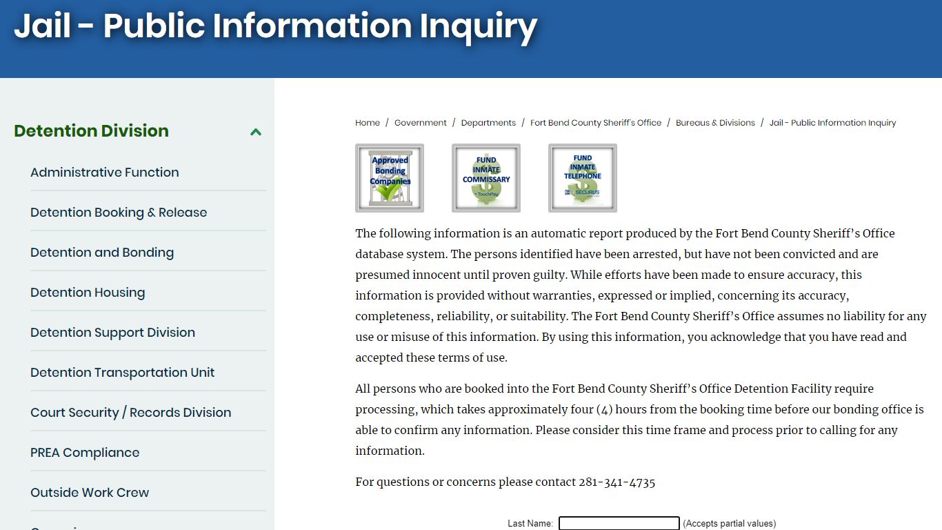 Jail - Public Information Inquiry | Fort Bend County